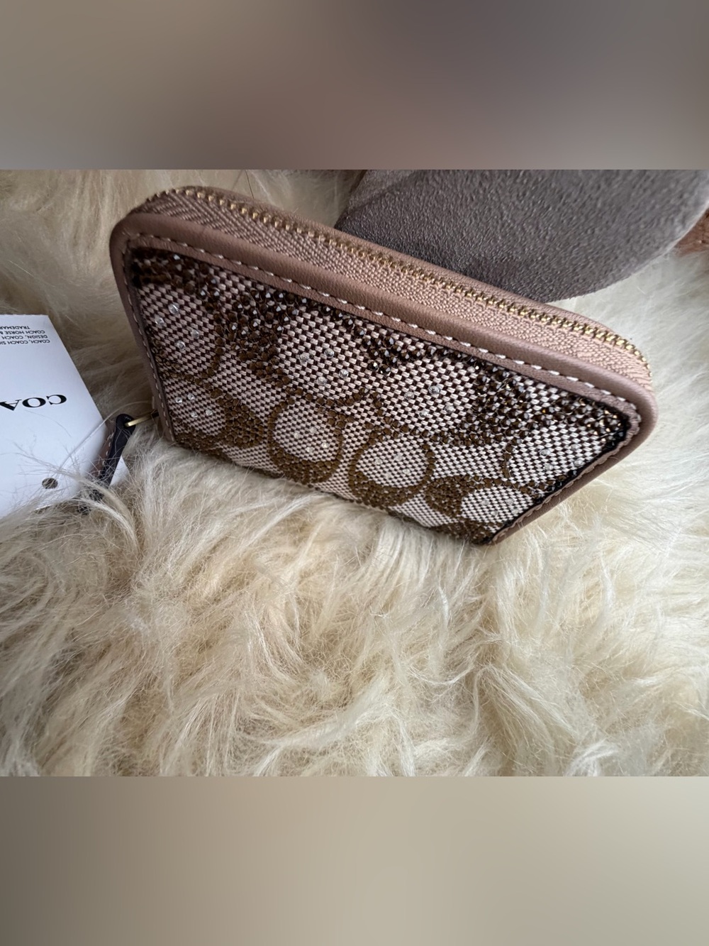 Coach Small Crystal Signature Logo Jacquard Zip Around Card Holder - Picture 6 of 11